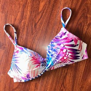 24th & Ocean Floral Bikini Top with Purple Accents & adjustable straps size l